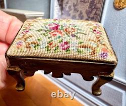 Dolls house miniature 112 ARTISAN fine petit point foot stool by ANNE SYFRET
