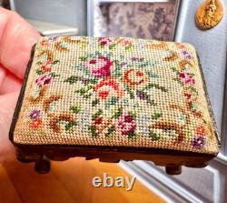 Dolls house miniature 112 ARTISAN fine petit point foot stool by ANNE SYFRET