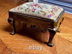 Dolls house miniature 112 ARTISAN fine petit point foot stool by ANNE SYFRET