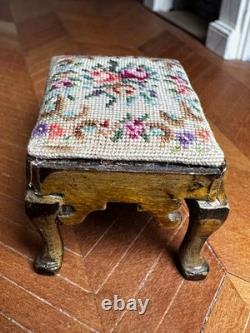 Dolls house miniature 112 ARTISAN fine petit point foot stool by ANNE SYFRET