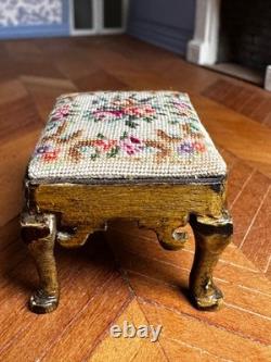 Dolls house miniature 112 ARTISAN fine petit point foot stool by ANNE SYFRET