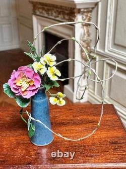 Dolls house miniature 112 ARTISAN flower arrangement in a porcelain vase