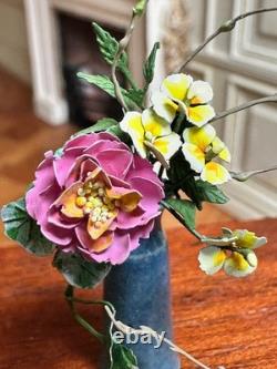 Dolls house miniature 112 ARTISAN flower arrangement in a porcelain vase