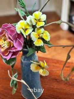 Dolls house miniature 112 ARTISAN flower arrangement in a porcelain vase