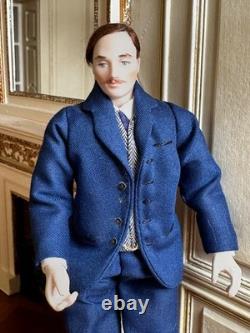 Dolls house miniature 112 ARTISAN handsome gentleman doll by JILL BENNETT