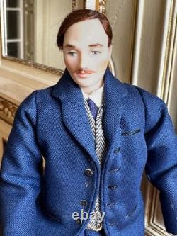 Dolls house miniature 112 ARTISAN handsome gentleman doll by JILL BENNETT