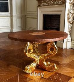 Dolls house miniature 112 ARTISAN inlaid round mahogany dolphin table