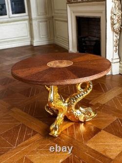 Dolls house miniature 112 ARTISAN inlaid round mahogany dolphin table