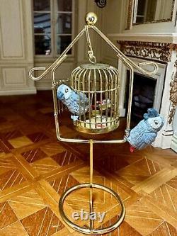 Dolls house miniature 112 ARTISAN parrots in cage