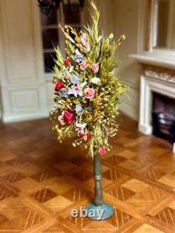 Dolls house miniature 112 ARTISAN pedestal flower arrangement