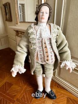 Dolls house miniature 112 ARTISAN porcelain Georgian gentleman doll POSEABLE