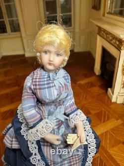 Dolls house miniature 112 ARTISAN porcelain Victorian lady doll POSEABLE