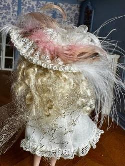 Dolls house miniature 112 ARTISAN pretty porcelain girl doll playing dress-up