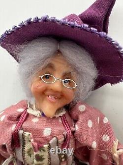 Dolls house miniature 112 ARTISAN purple lady witch doll FULL POSEABLE