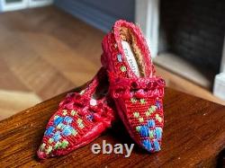 Dolls house miniature 112 ARTISAN red slippers by THE DOLLS' COBBLER