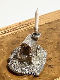 Dolls house miniature 112 ARTISAN sterling silver'waggon' candle holder