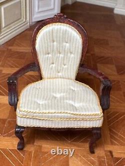 Dolls house miniature 112 ARTISAN vintage Louis XV style cream chair