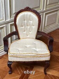 Dolls house miniature 112 ARTISAN vintage Louis XV style cream chair