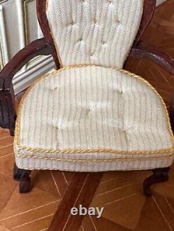 Dolls house miniature 112 ARTISAN vintage Louis XV style cream chair