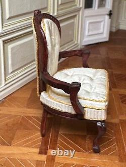 Dolls house miniature 112 ARTISAN vintage Louis XV style cream chair