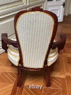 Dolls house miniature 112 ARTISAN vintage Louis XV style cream chair