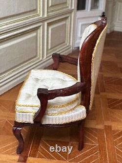 Dolls house miniature 112 ARTISAN vintage Louis XV style cream chair