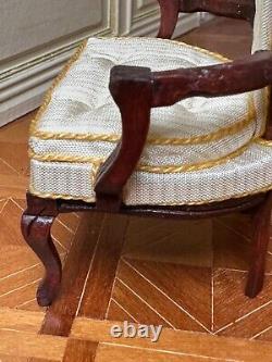 Dolls house miniature 112 ARTISAN vintage Louis XV style cream chair