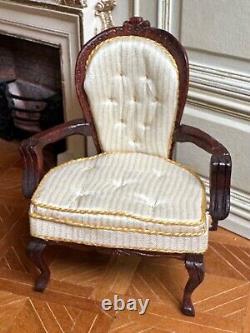 Dolls house miniature 112 ARTISAN vintage Louis XV style cream chair