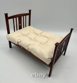 Dolls house miniature 112 ARTISAN vintage bed + mattress by DENNIS JENVEY 1983