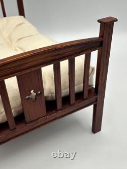 Dolls house miniature 112 ARTISAN vintage bed + mattress by DENNIS JENVEY 1983