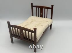 Dolls house miniature 112 ARTISAN vintage bed + mattress by DENNIS JENVEY 1983