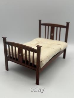 Dolls house miniature 112 ARTISAN vintage bed + mattress by DENNIS JENVEY 1983