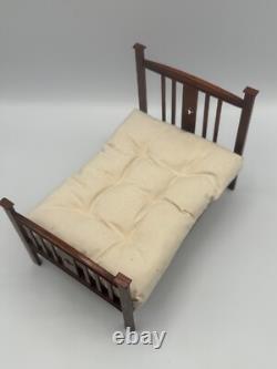 Dolls house miniature 112 ARTISAN vintage bed + mattress by DENNIS JENVEY 1983