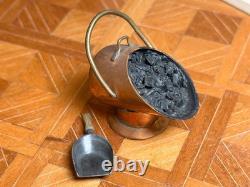 Dolls house miniature 112 ARTISAN vintage copper coal scuttle + shovel