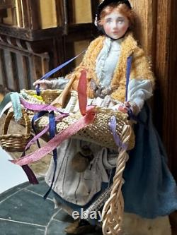 Dolls house miniature 112 ARTISAN vintage lady hawker doll by JILL BENNETT
