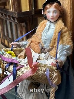 Dolls house miniature 112 ARTISAN vintage lady hawker doll by JILL BENNETT