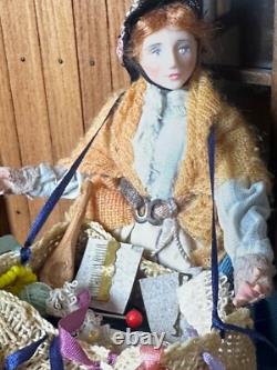 Dolls house miniature 112 ARTISAN vintage lady hawker doll by JILL BENNETT