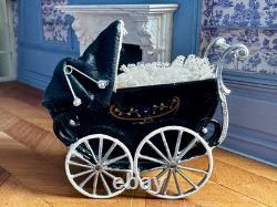Dolls house miniature 112 ARTISAN vintage pram + porcelain baby doll