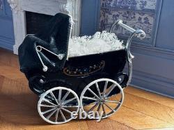 Dolls house miniature 112 ARTISAN vintage pram + porcelain baby doll