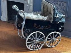 Dolls house miniature 112 ARTISAN vintage pram + porcelain baby doll