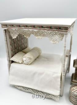 Dolls house miniature 112 HANDCRAFTED bedroom set canopy bed, cabinet