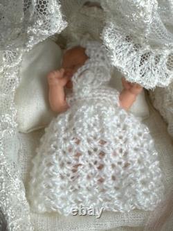 Dolls house miniature 112 HANDMADE cot cradle + baby doll + bedding