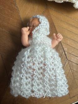 Dolls house miniature 112 HANDMADE cot cradle + baby doll + bedding