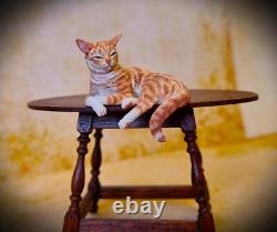 Dolls house miniature 112 Scale Sarah Hendry Ginger Shelf Sitting Tabby Cat