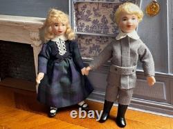 Dolls house miniature 112 porcelain boy + girl doll by JILL NIX -Fully Poseable