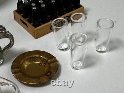 Dolls house miniature 112 pub / bar job lot beer glasses pumps crisps nuts