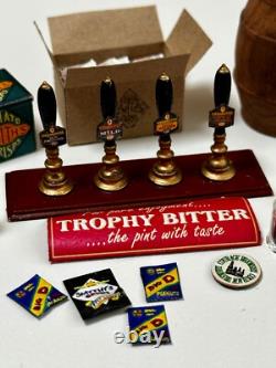 Dolls house miniature 112 pub / bar job lot beer glasses pumps crisps nuts