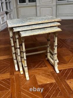Dolls house miniature 112 vintage ARTISAN nest of tables by HELEN O'KEEFE
