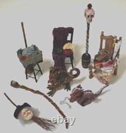 Dolls house miniature 112 witch wizard spooky job lot dragon, cat