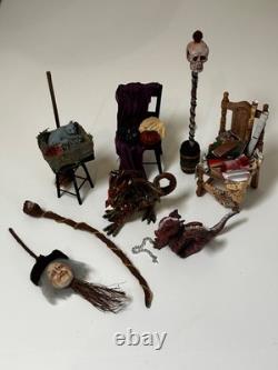 Dolls house miniature 112 witch wizard spooky job lot dragon, cat